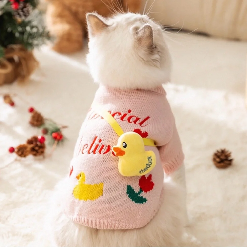 Cute Pink Pet Sweater with Duck Design